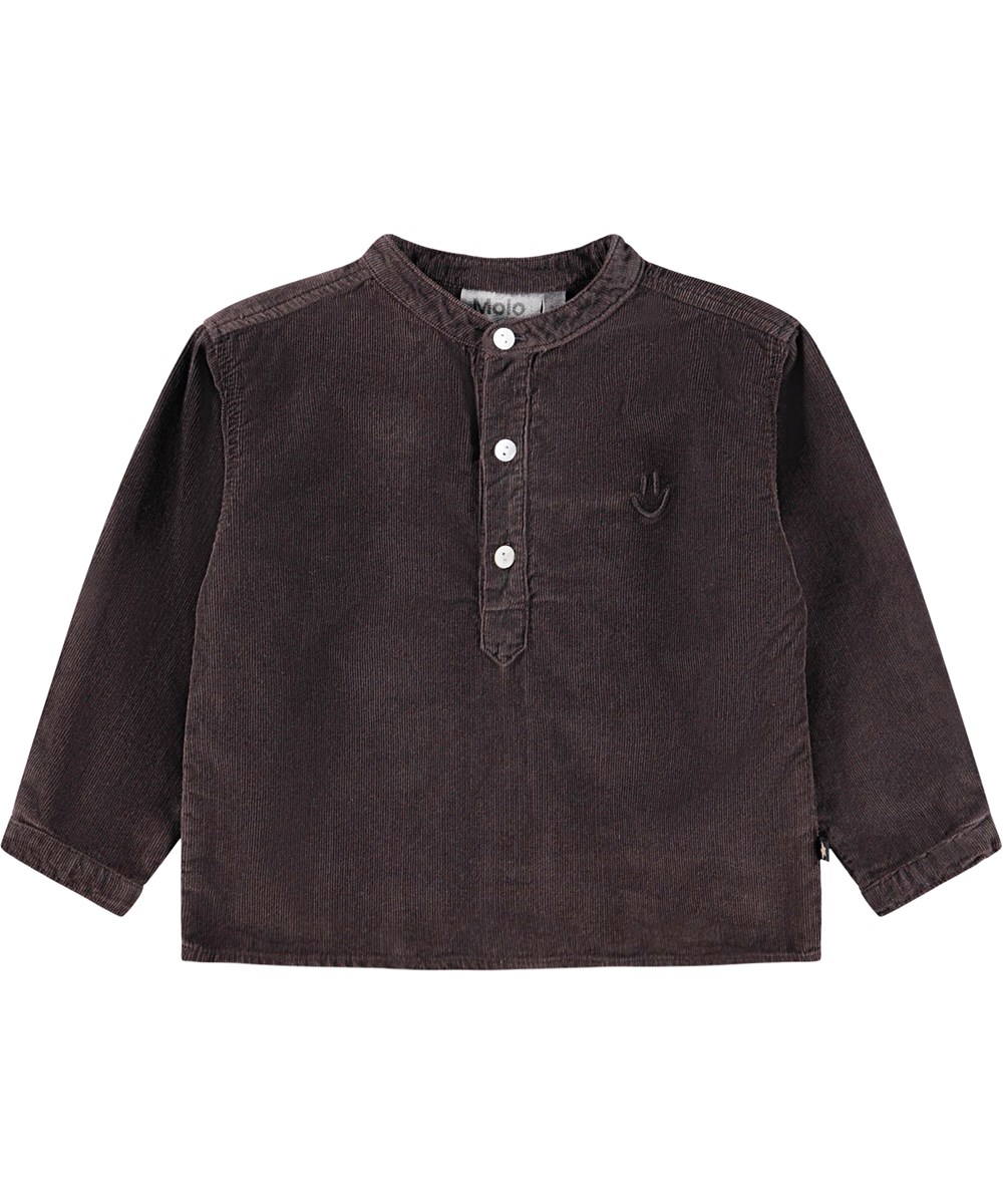 Enoz - Dark Cocoa - Donkerbruin fluwelen shirt voor de kleintjes gemaakt van biologisch katoen.