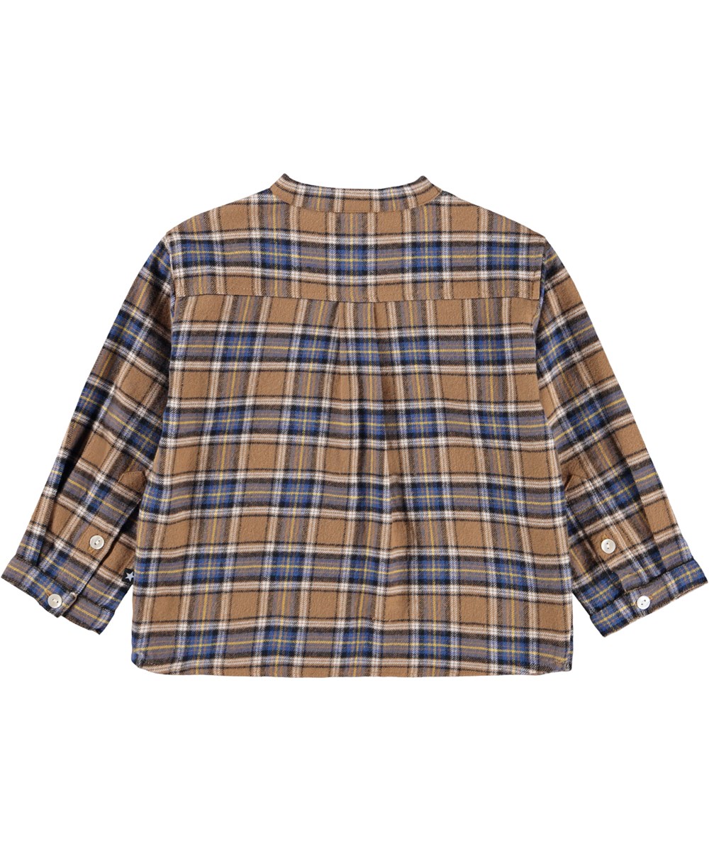Enoz - Fawn Check - Bruin en blauw geblokte shirt voor de kleintjes gemaakt van biologisch katoen.