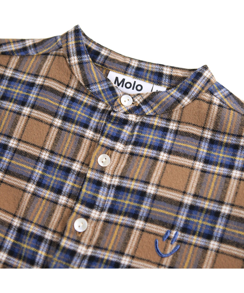 Enoz - Fawn Check - Bruin en blauw geblokte shirt voor de kleintjes gemaakt van biologisch katoen.