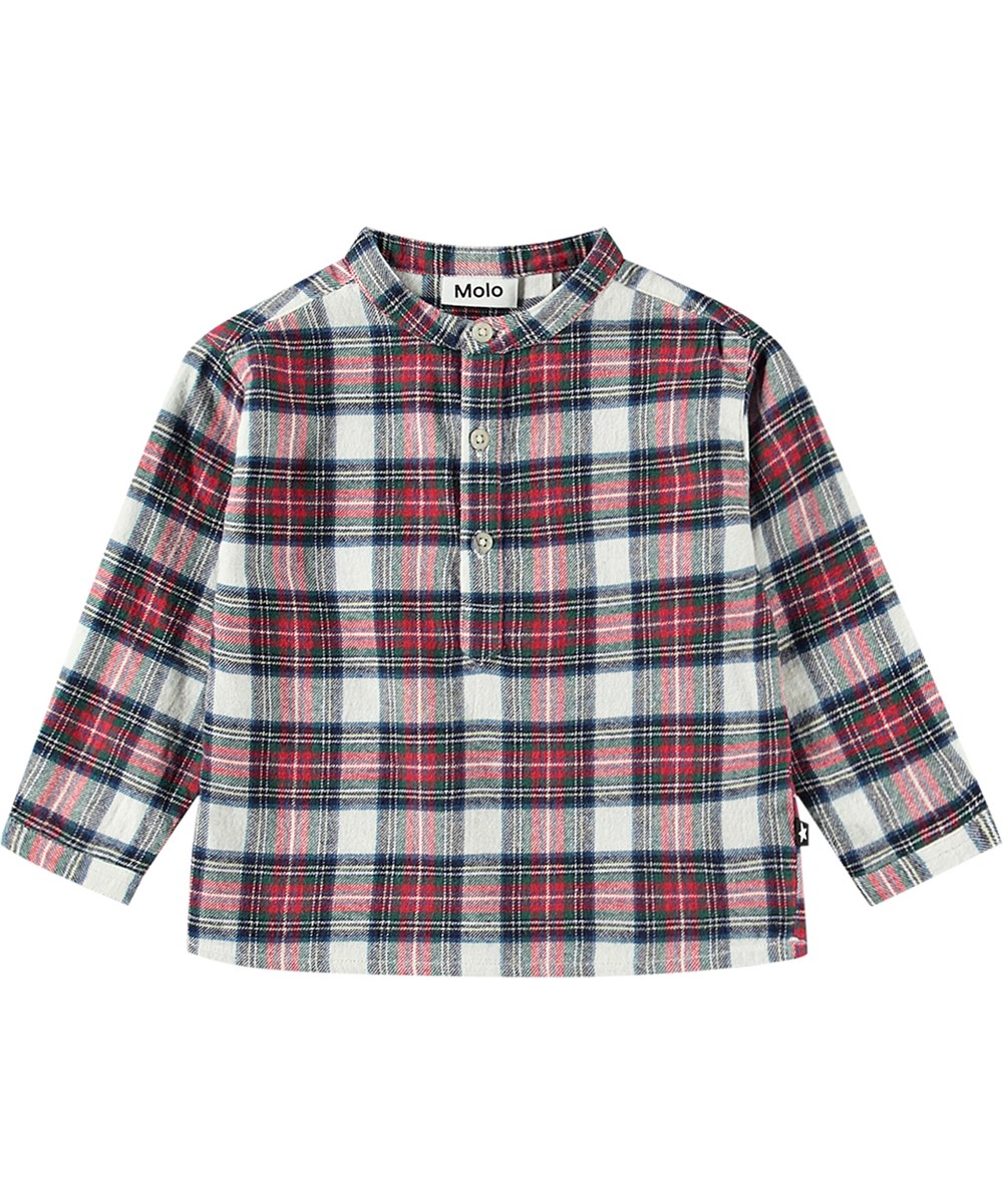 Enoz - Pine Check - Comfortabel rood, zwart en wit geruit blouse van biologisch katoen.