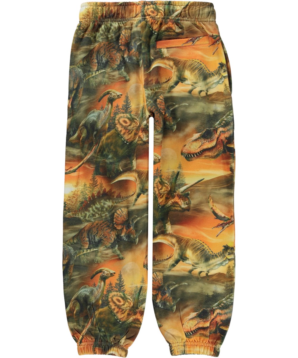 Adan - Dino Dusk - Green and orange, organic jogger with dinosaur print