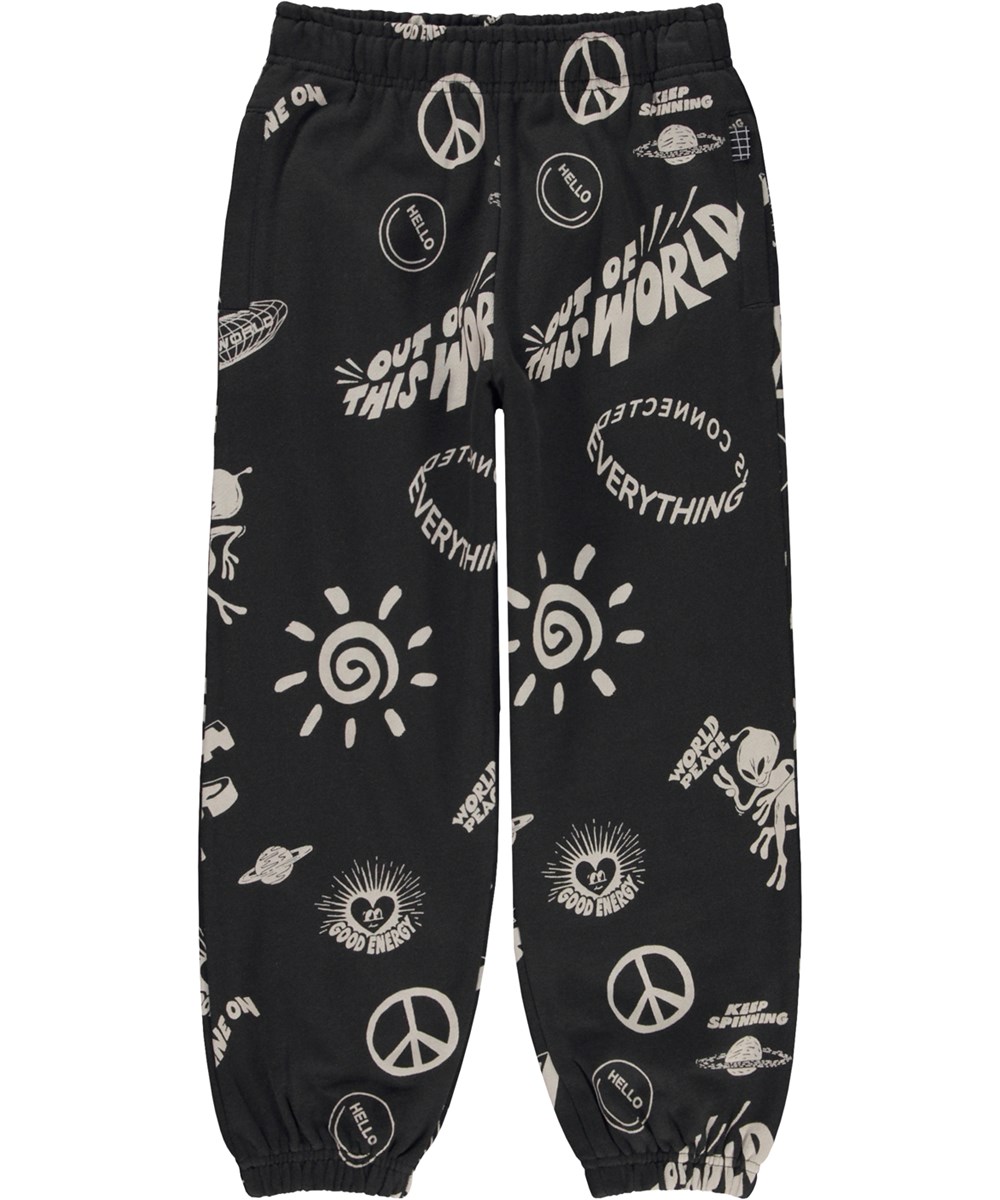 Adan - Live It Up - Black organic joggers with all over print mix