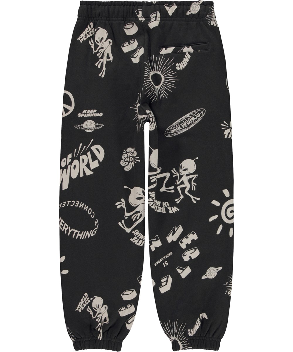 Adan - Live It Up - Black organic joggers with all over print mix