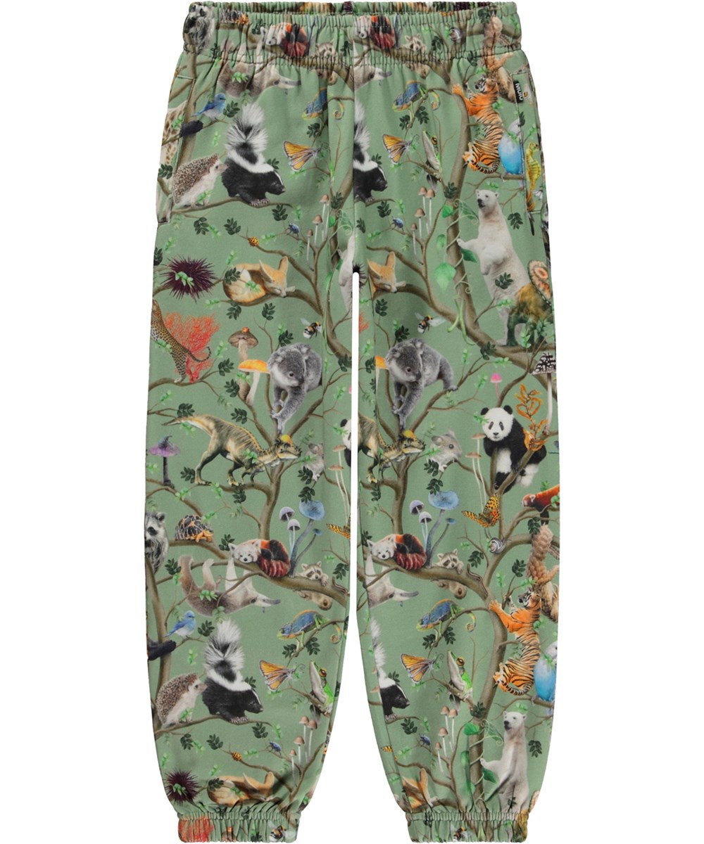 Adan - Lively Tree - Green organic joggers in animal print 