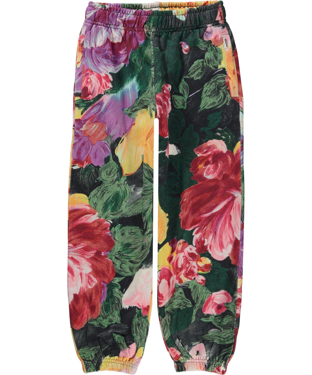 Adan - Painted Flowers - Green organic joggers with floral print