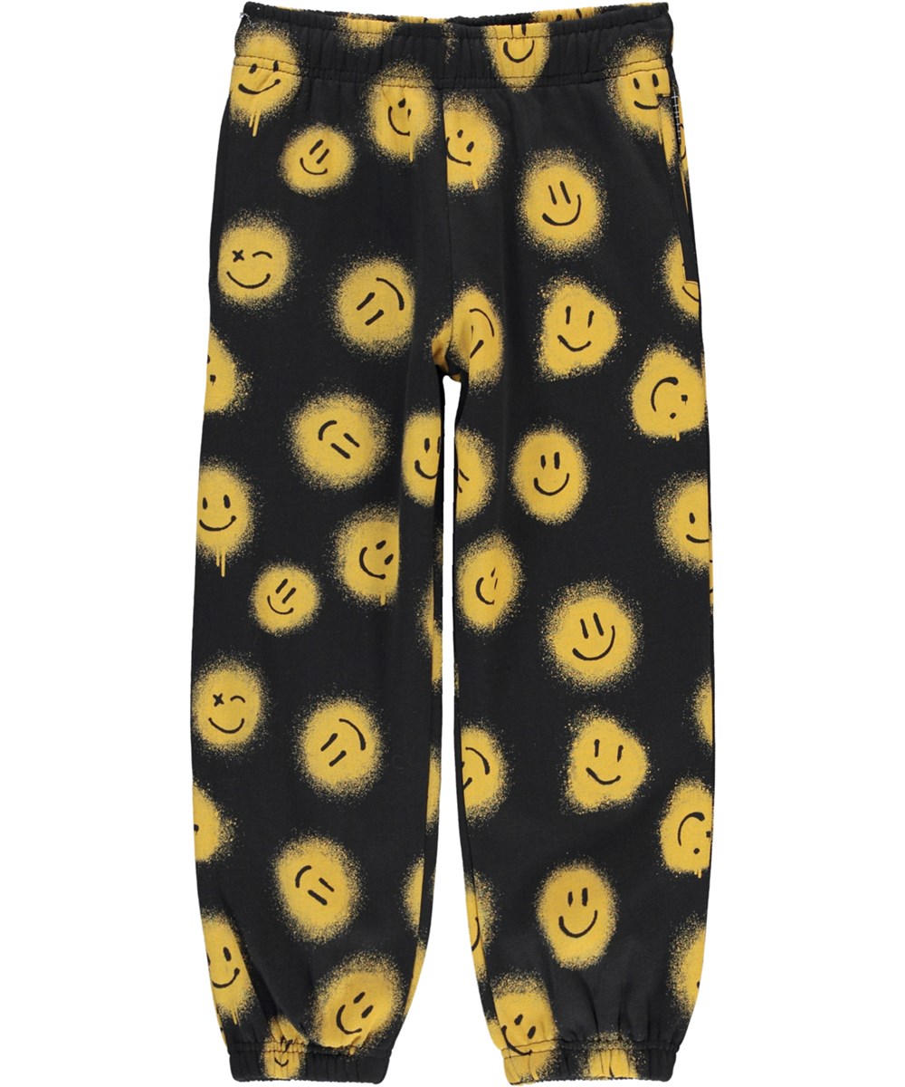 Adan - Smiles - Black organic unisex sweatpants smiley face