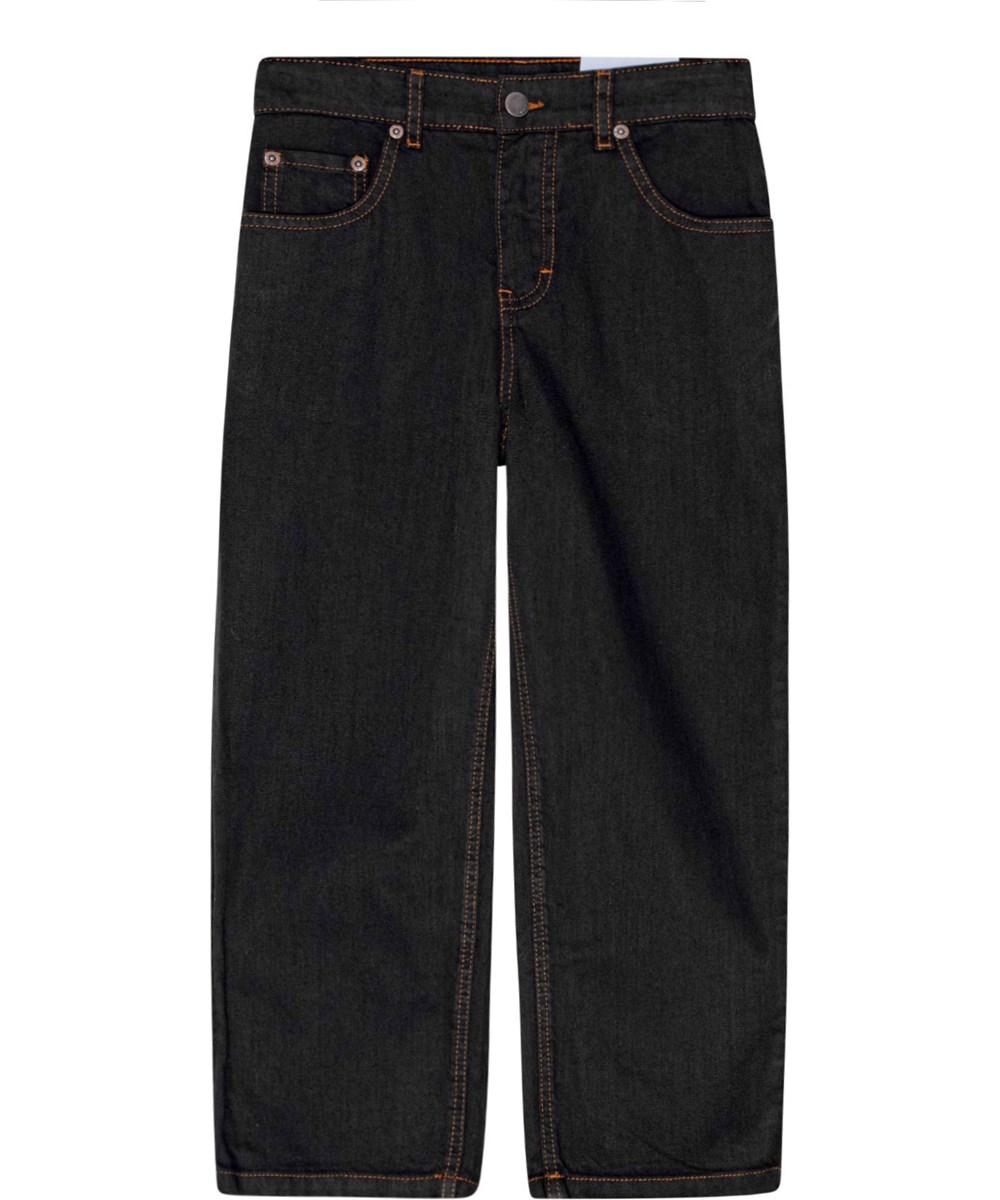 Aiden - Black - Black denim jeans with orange stitching, inspired by skater culture.