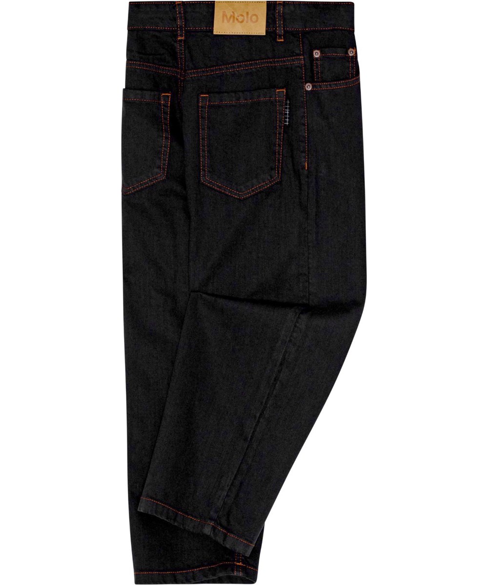 Aiden - Black - Black denim jeans with orange stitching, inspired by skater culture.