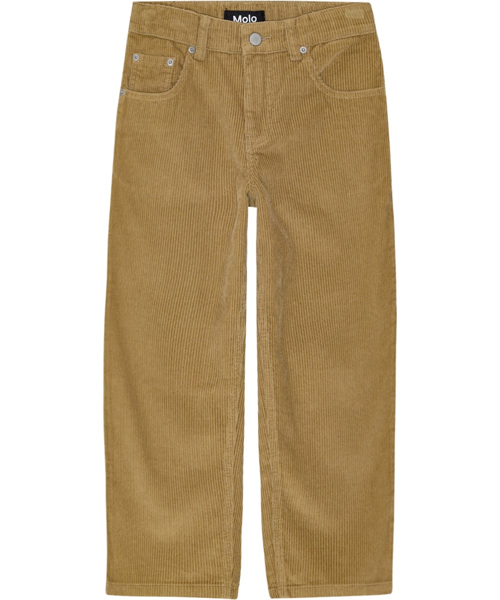 Aiden - Drift Wood - Beige corduroy skater trousers with loose fit and zip fly.