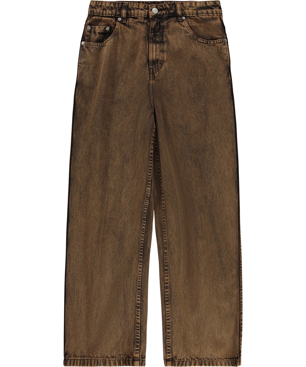 Aiden - Fawn Overdye - Denim jeans for children made of organic cotton with a black and red wash.
