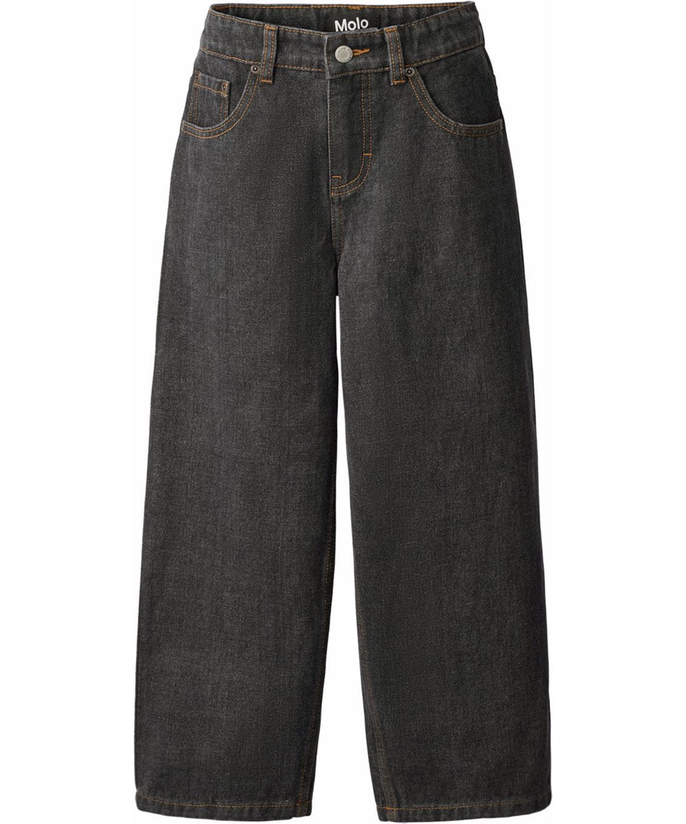 Aiden - Soft Dark Denim - Denim jeans for children made of cotton with a grey wash and copper stitching.