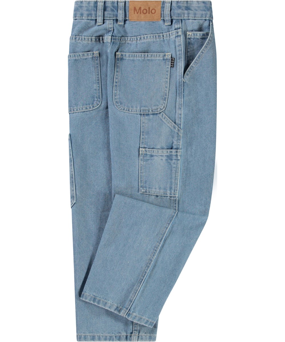 Archer - Indigo Light - Blue cotton jeans with workwear details for children.