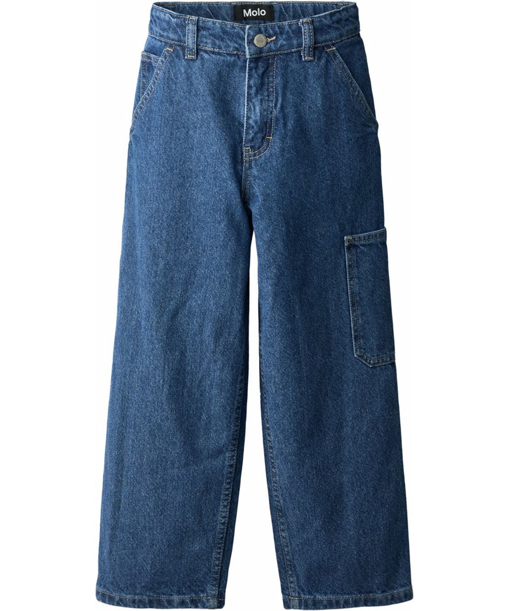 Archer - Soft Blue - Blue jeans for children with workwear details.