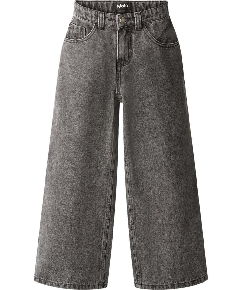 Askio - Greyish Vintage - Grey denim jeans for children made of organic cotton with an adjustable waist 