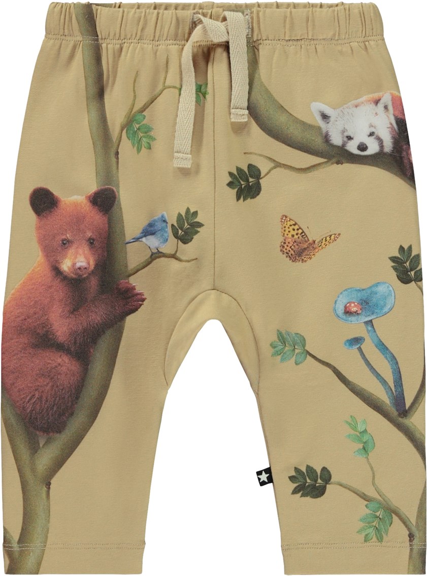 Sabb - Among Friends - Beige organic baby trousers with animal print