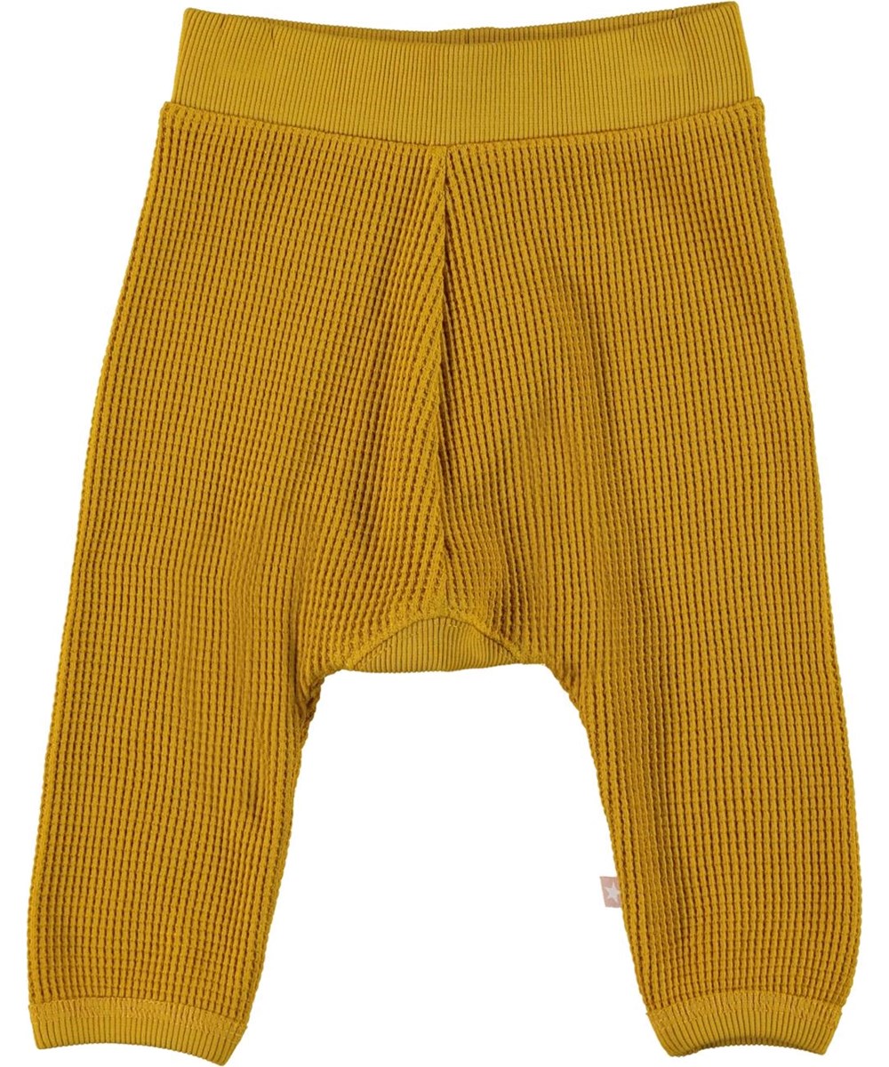 Samantha - Nugget Gold - Organic waffled baby trousers in yellow