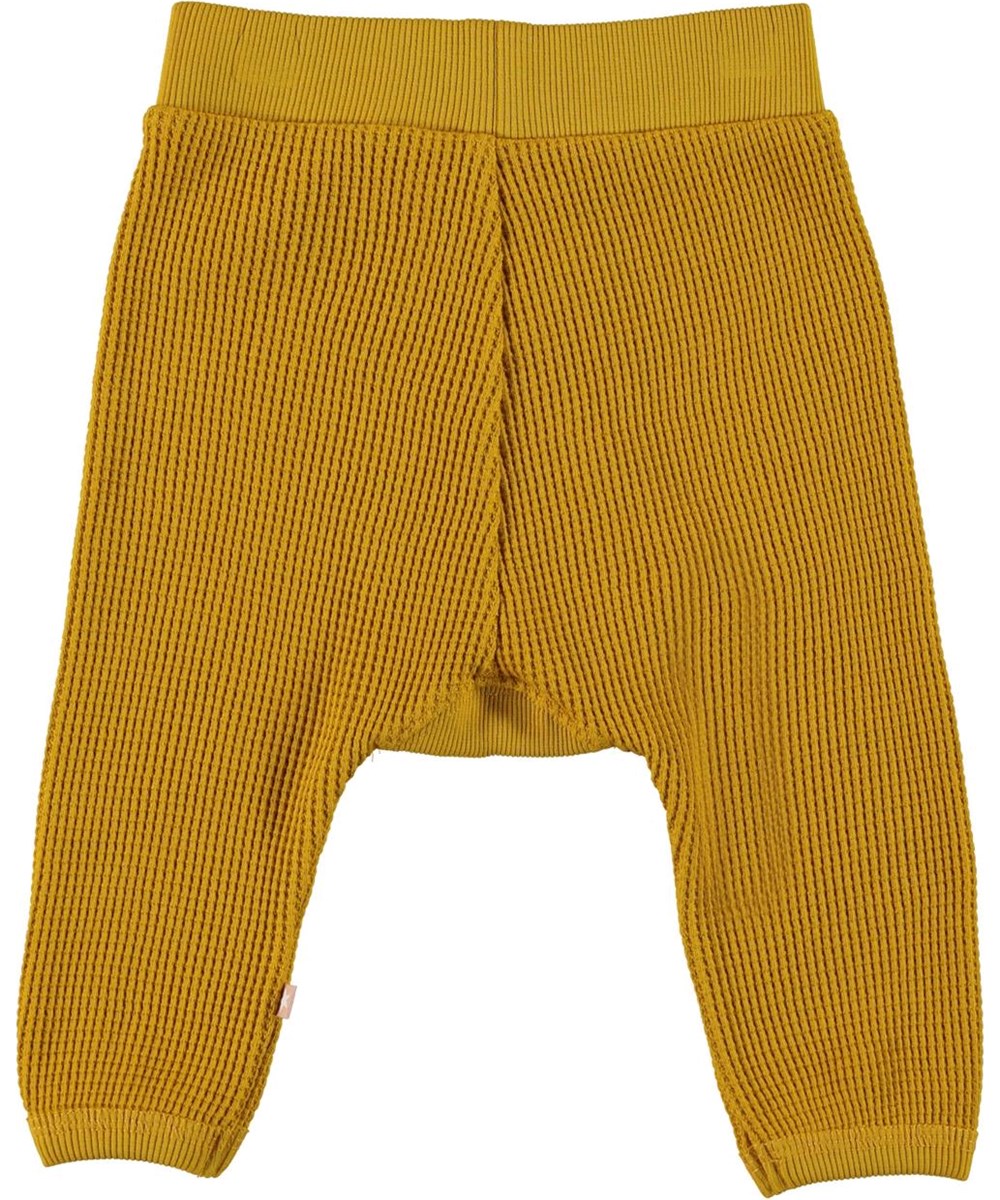 Samantha - Nugget Gold - Organic waffled baby trousers in yellow