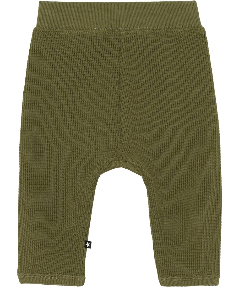 Samantha - Sphagnum - Green organic waffled knit baby trousers