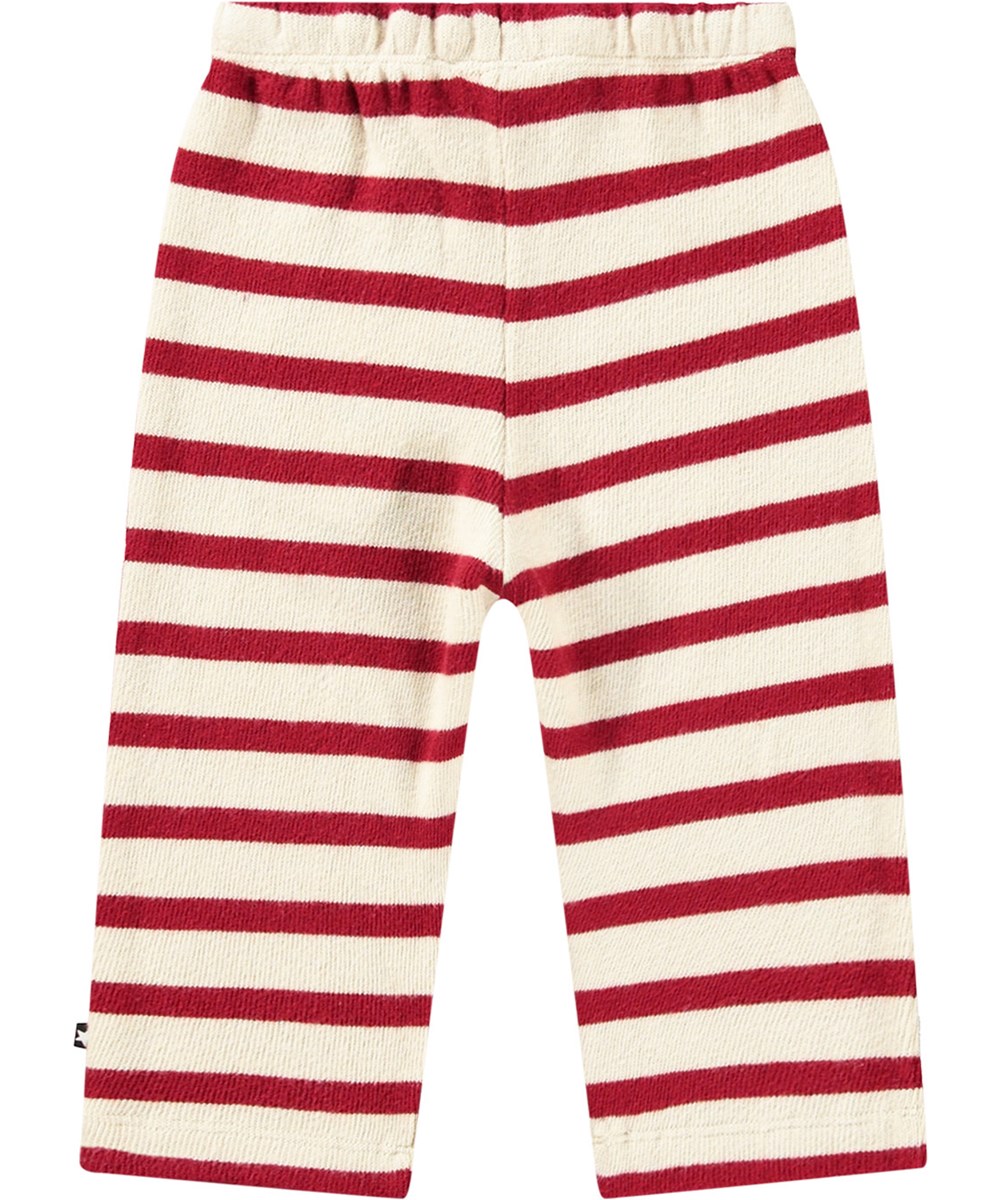 Same - Velvety Stripe - Comfortable red and white striped organic trousers with elastic waist.