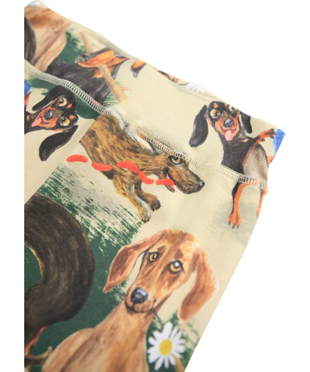 Sammy - Painted Dogs - Beige pants for the little ones made of soft organic cotton jersey with a print of playful dogs.