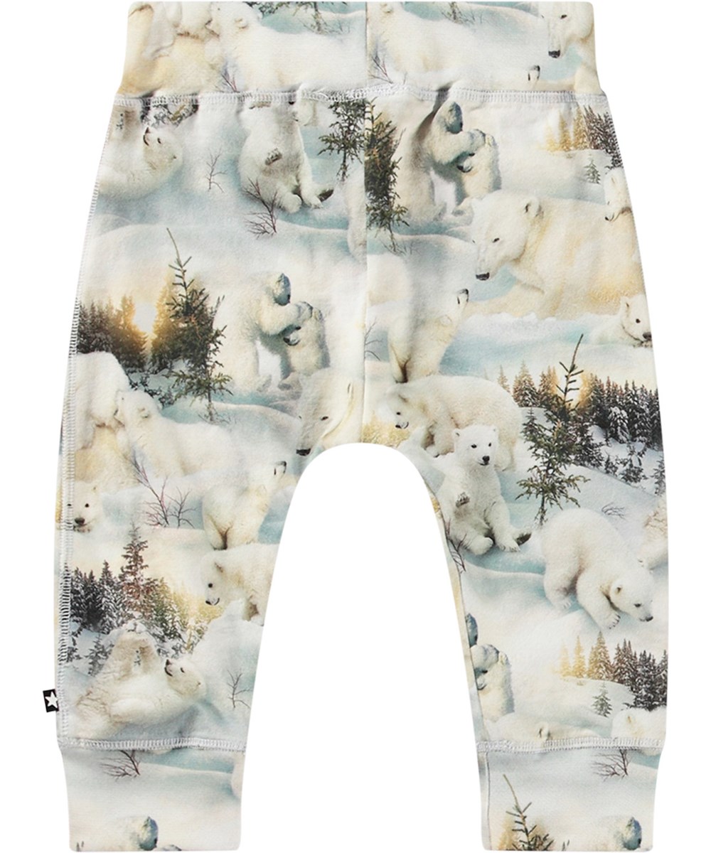 Sammy - Snowy Bears - Organic cotton jersey trousers with an all-over polar bear print.