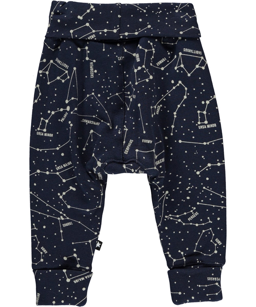 San - Star Maps - Dark blue organic baby trousers with stars
