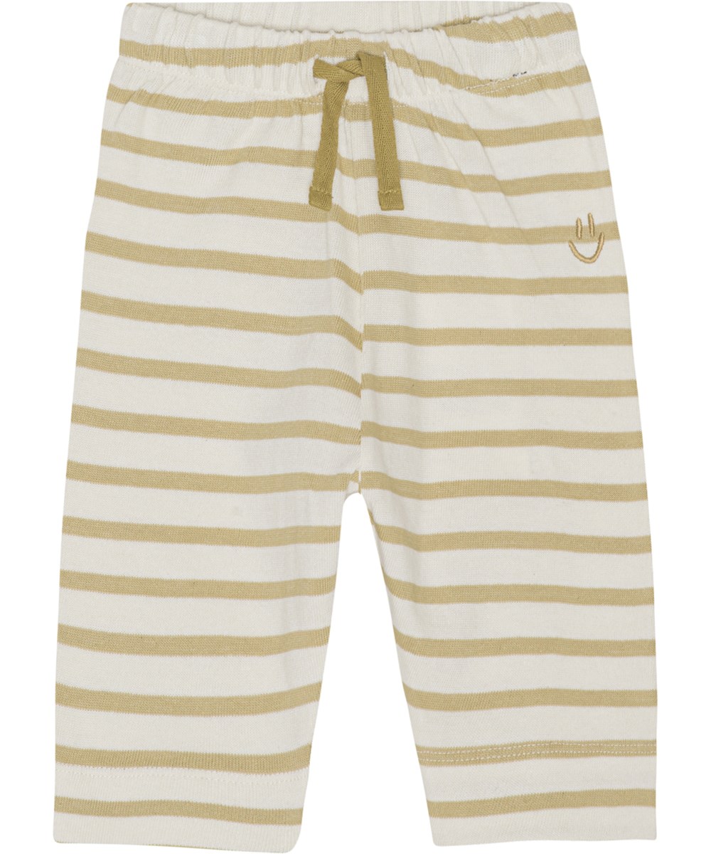 Saxon - Cardboard Stripe - Green and white striped baby trousers