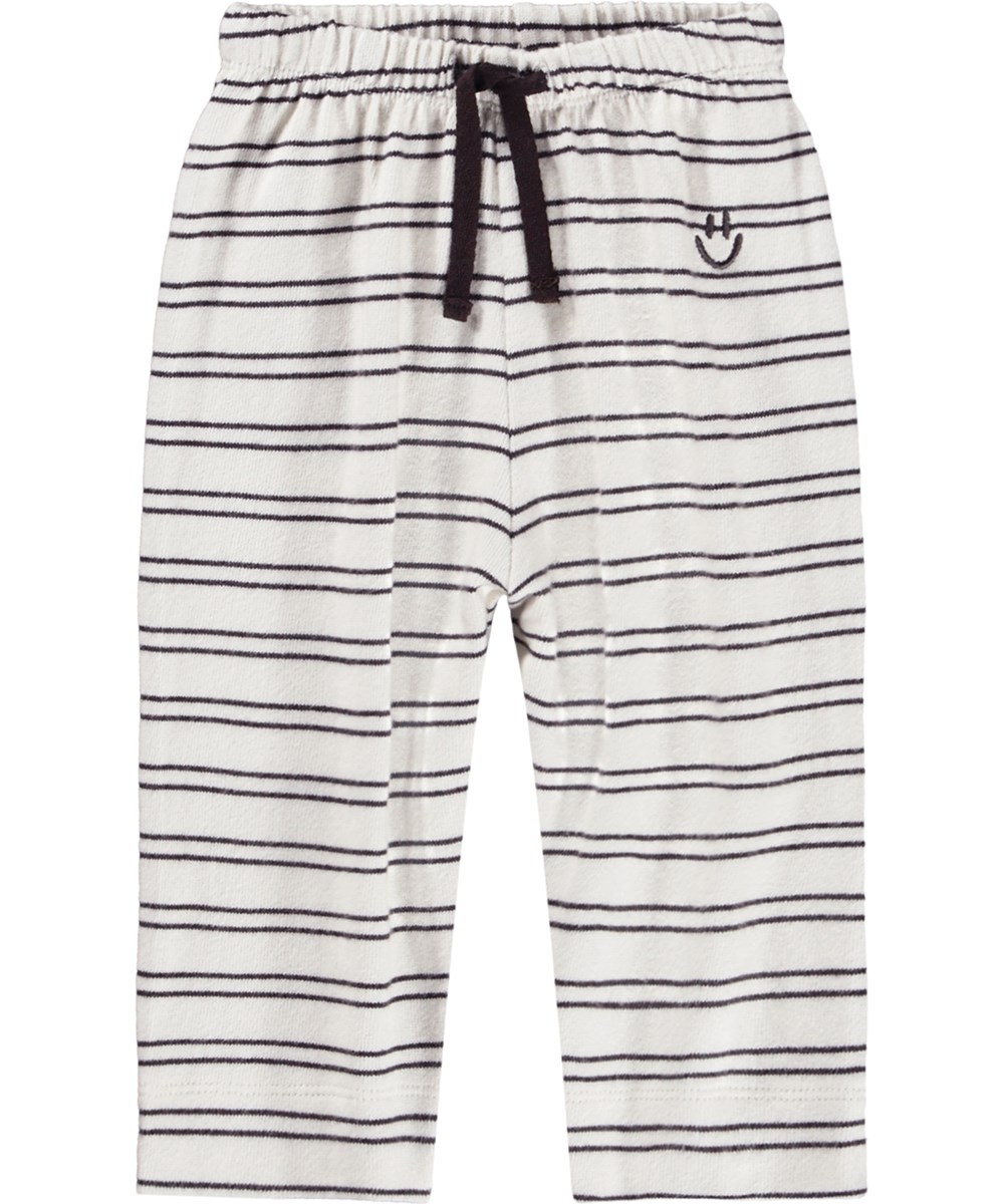 Saxon - Cocoa Stripe - Brown and off-white striped pants for the little ones made of organic cotton.