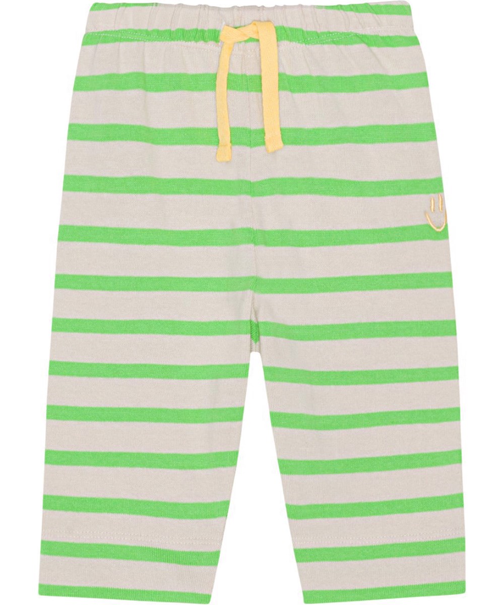 Saxon - Grass Stripe - Sand coloured and green striped sweatpants for small children in organic cotton