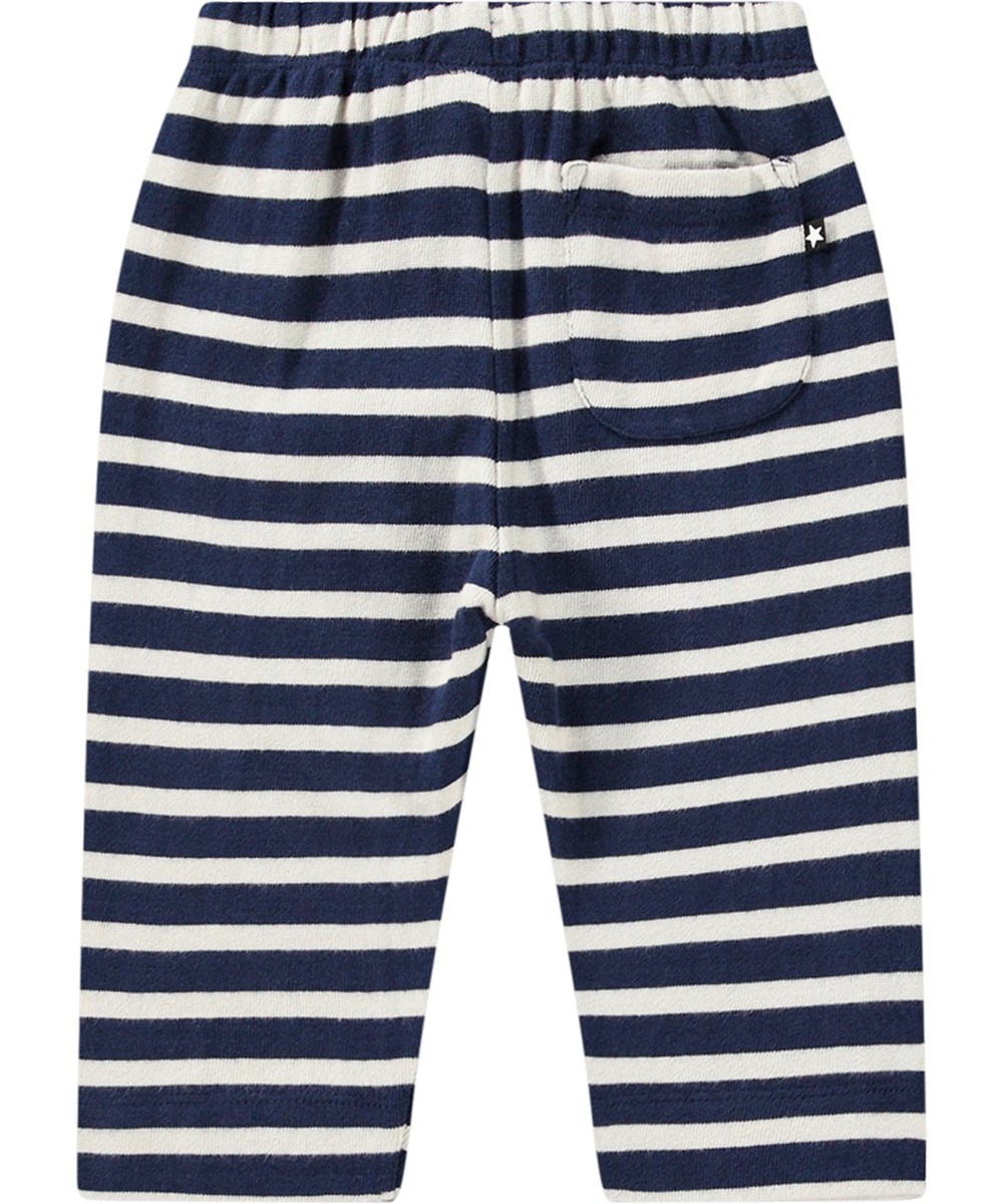 Saxon - Oceanic Stripe - Blue and off-white striped sweatpants in organic cotton for kids.