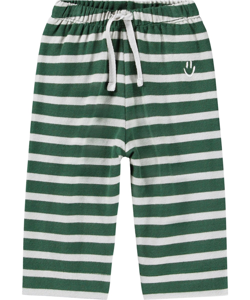 Saxon - Pine Stripe - Bretonse green and off-white striped pants for the little ones made of organic cotton.