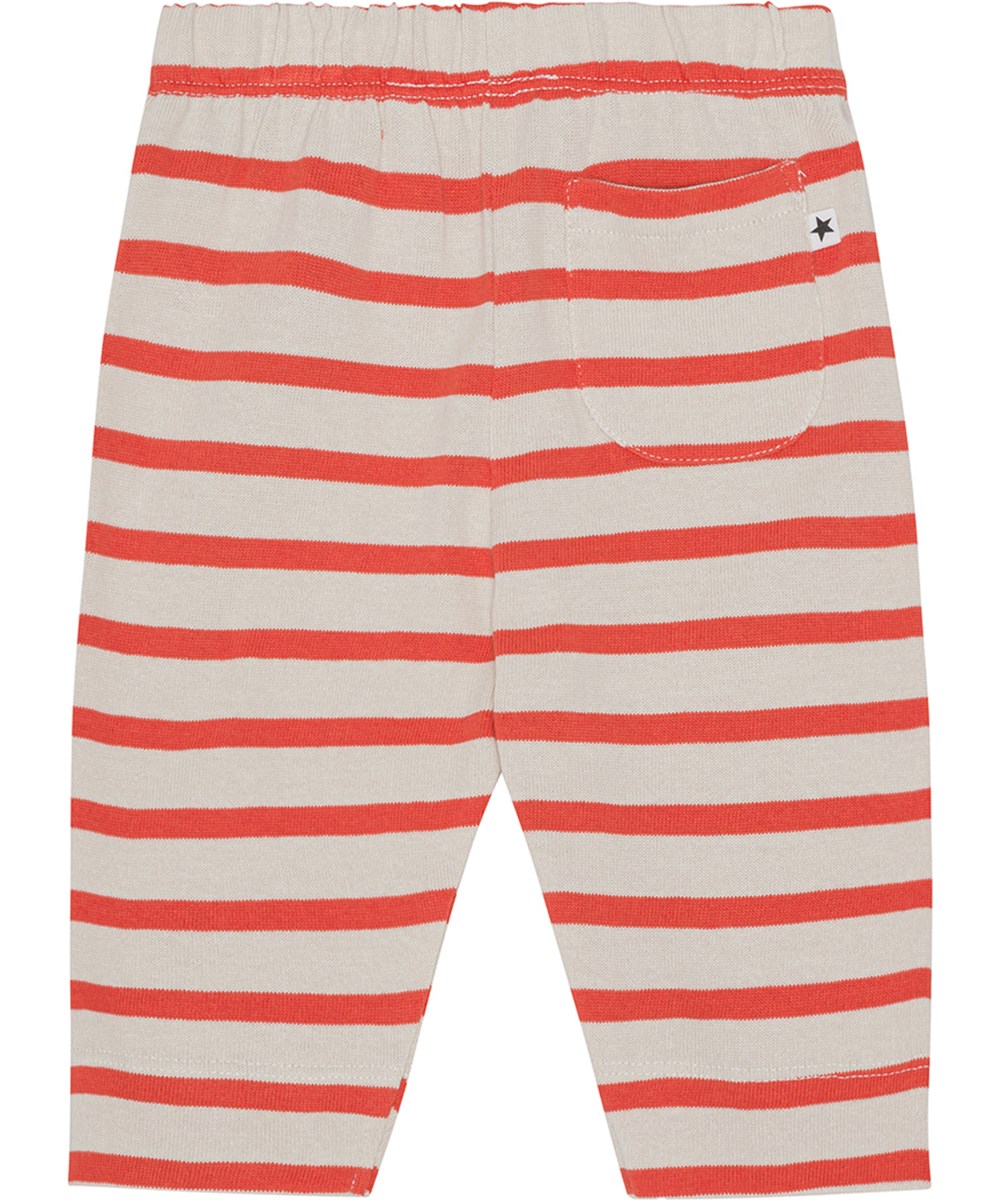 Saxon - Shell Red Stripe - Sand coloured and red sweatpants for small children in organic cotton 