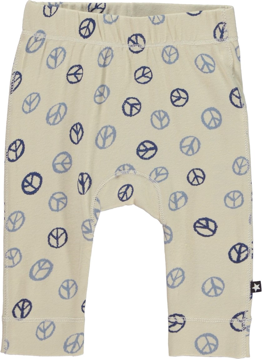 Seb - Peace All Over - Beige baby trousers with peace sign
