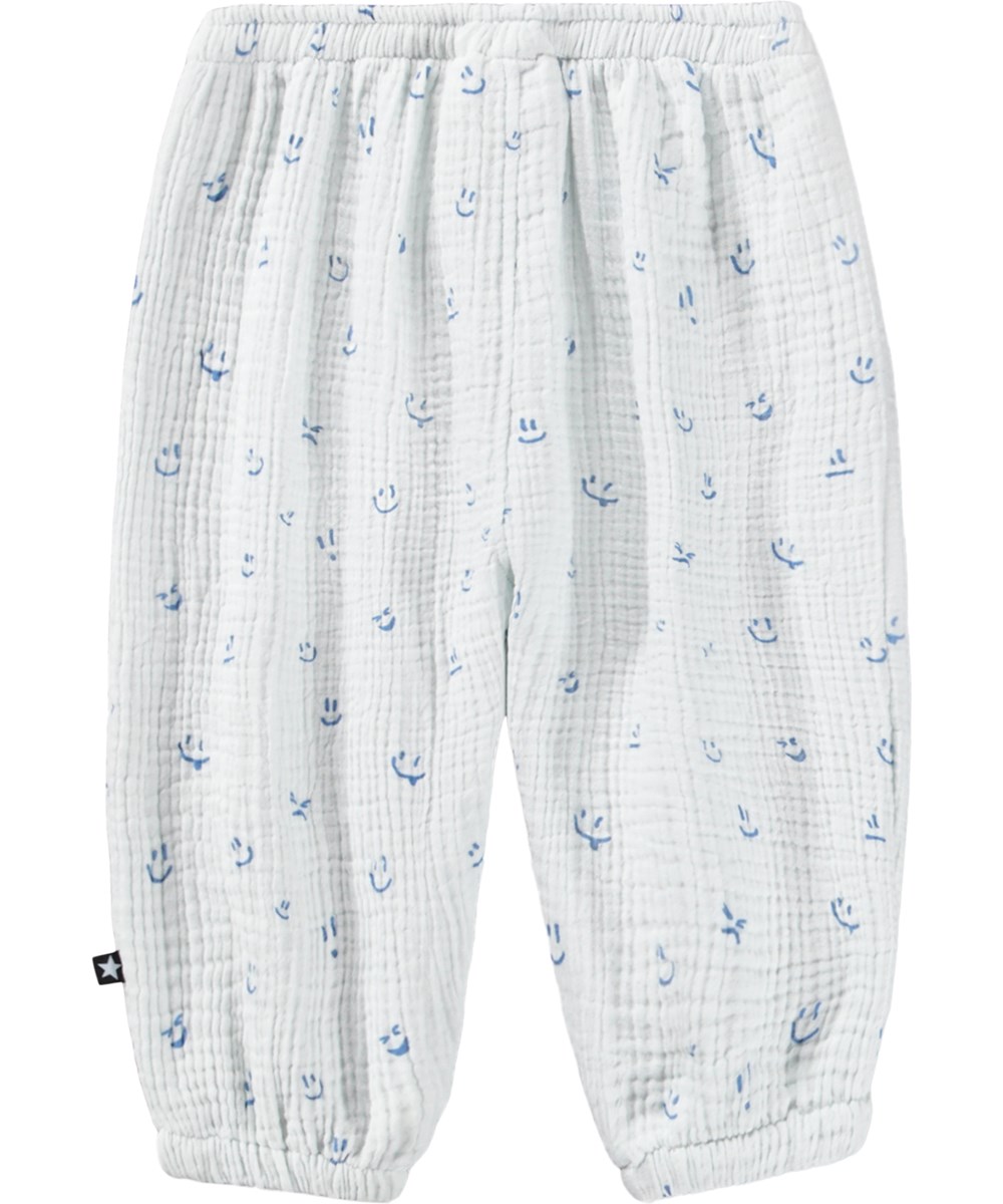 Serene - Blue Vibes - Soft, blue trousers for the little ones made of organic cotton with a happy print 