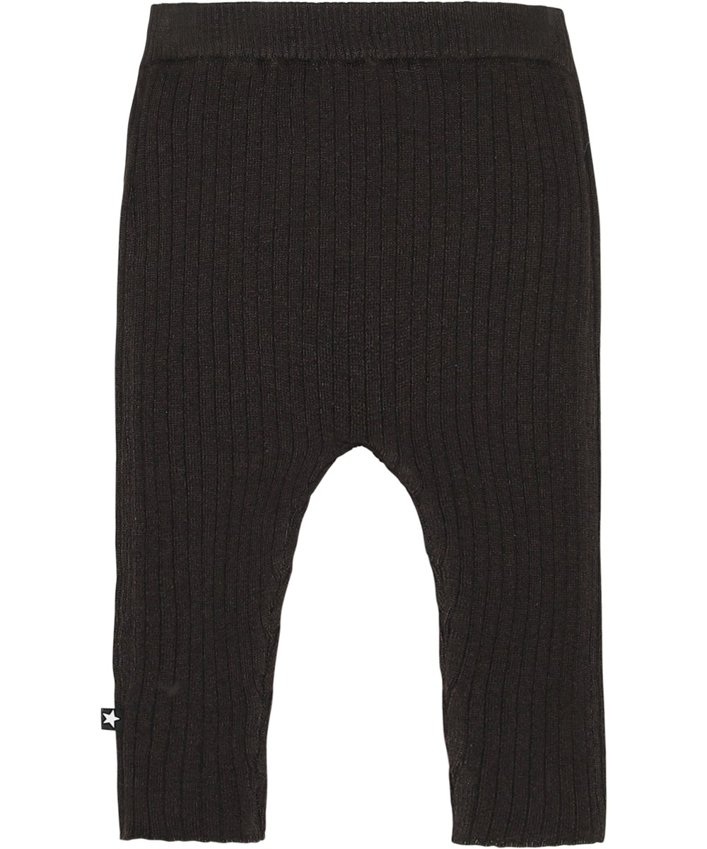 Shadow - Deep Oak - Knit baby trousers in brown rib