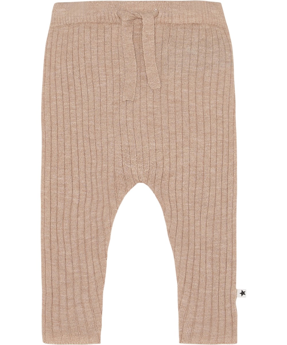 Shadow - Oatmeal Melange - Knit baby trousers in beige rib