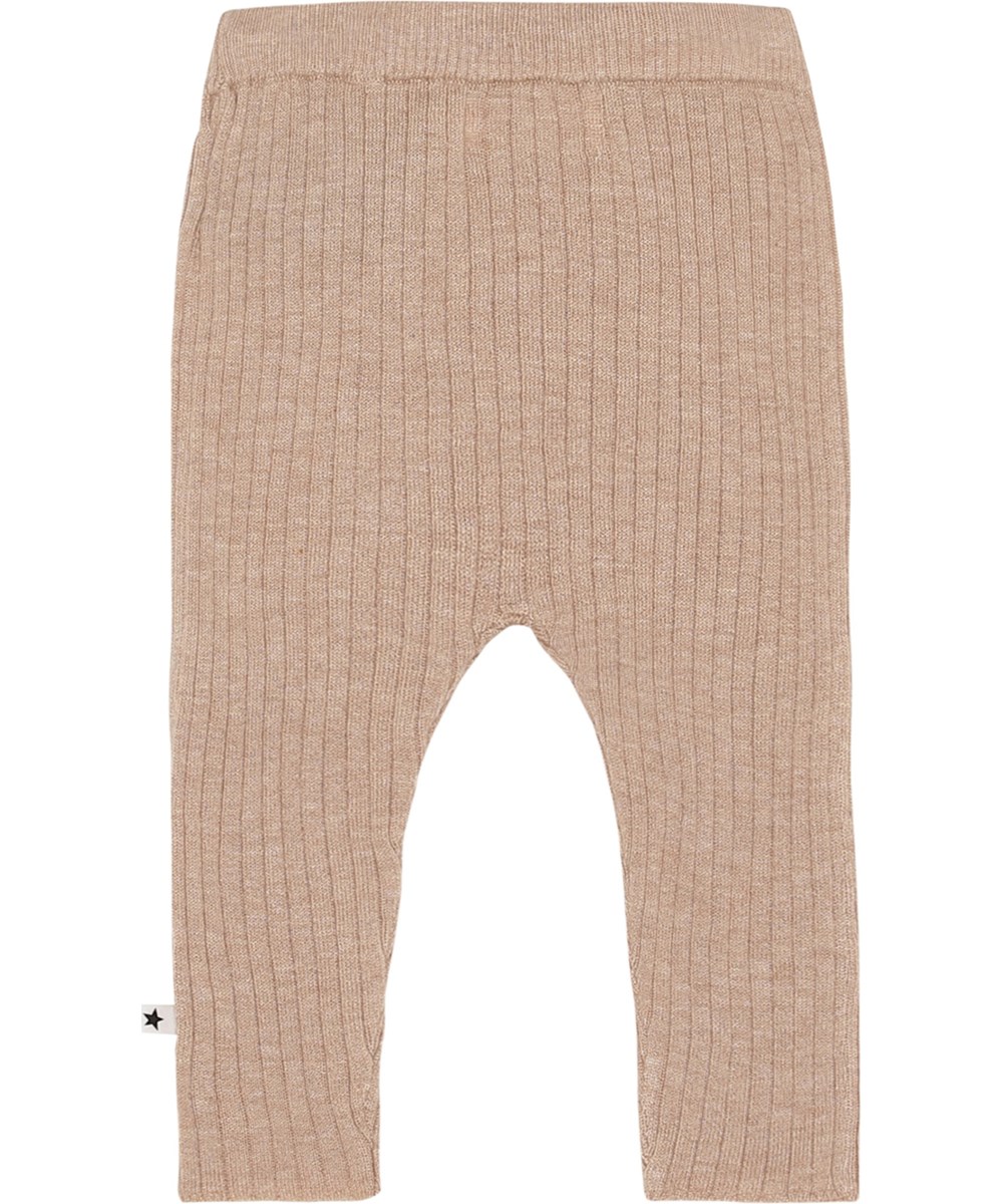 Shadow - Oatmeal Melange - Knit baby trousers in beige rib