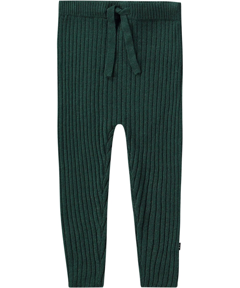 Shadow - Ponderosa Pine - Comfortable dark green knitted trousers for little ones with ribbed effect.