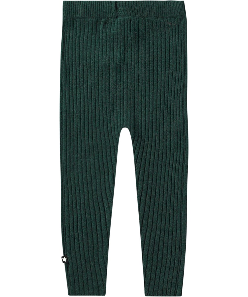 Shadow - Ponderosa Pine - Comfortable dark green knitted trousers for little ones with ribbed effect.
