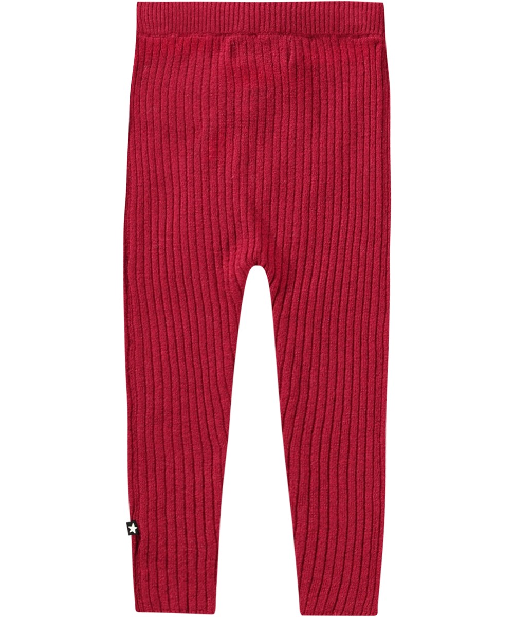 Shadow - Velvety - Snug-fitting dark red knitted trousers in viscose/cashmere for little ones.