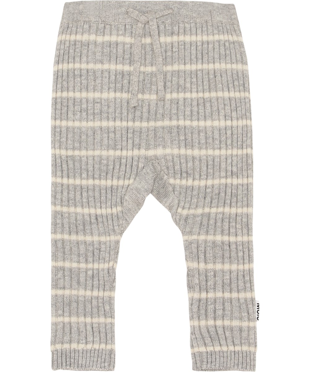 Sigmund - Grey Stripe - Knit baby trousers in grey with white stripes