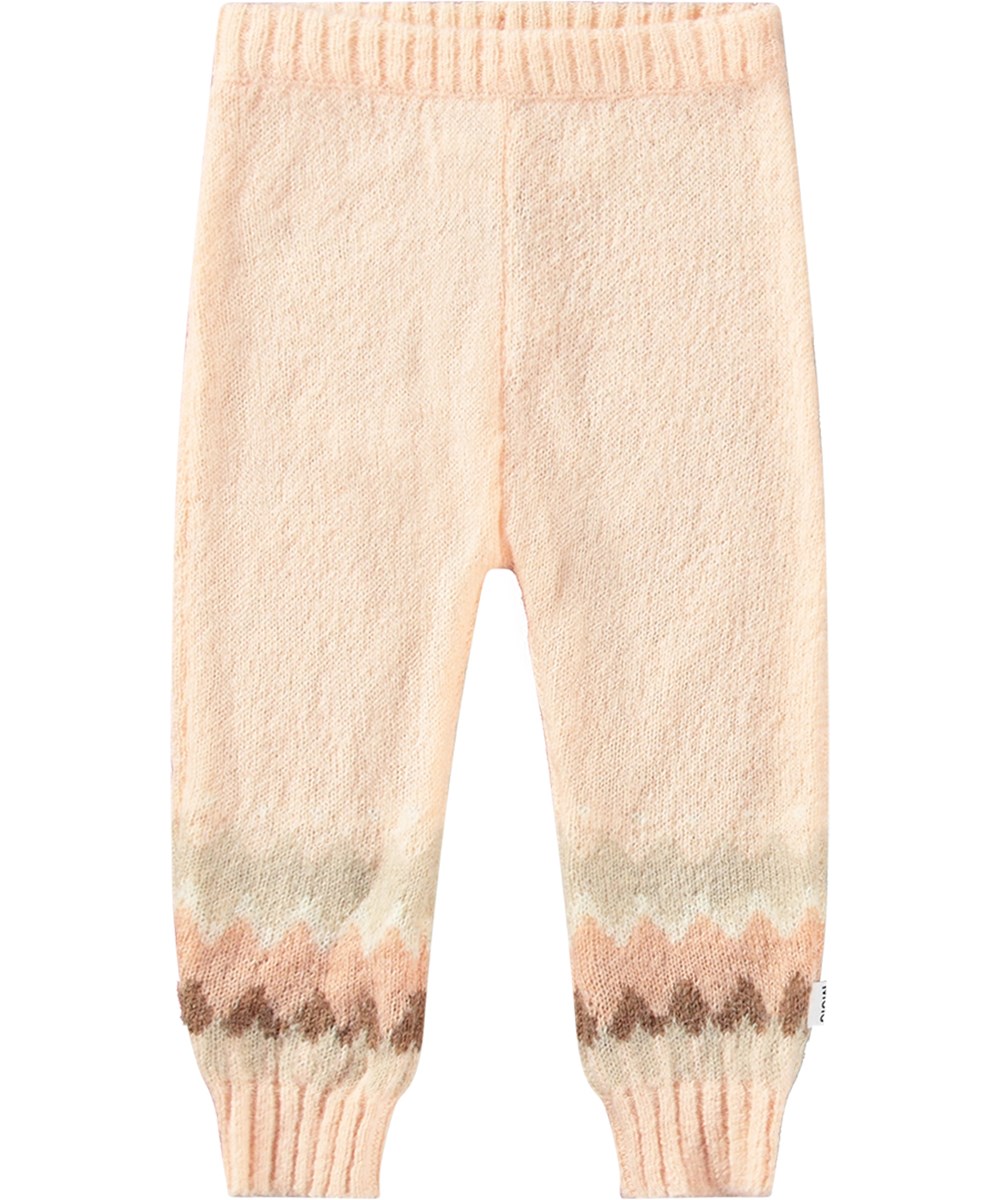 Signy - Petal Blush - Pink wool blend knitted trousers with Nordic-inspired pattern and ribbing.