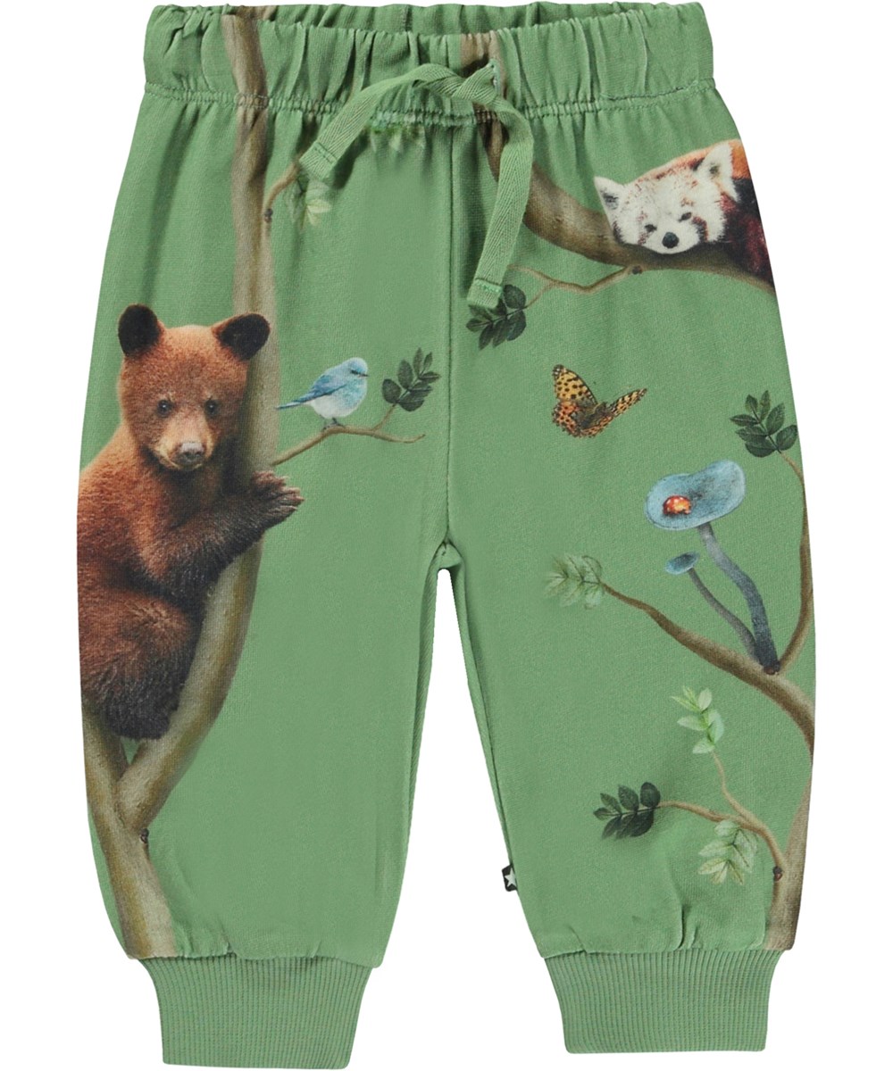 Simeon - Animal Living - Green organic baby trousers with animal print