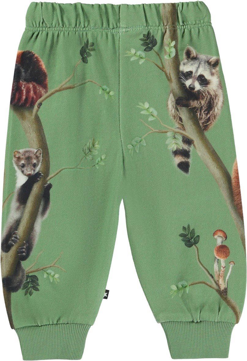 Simeon - Animal Living - Green organic baby trousers with animal print