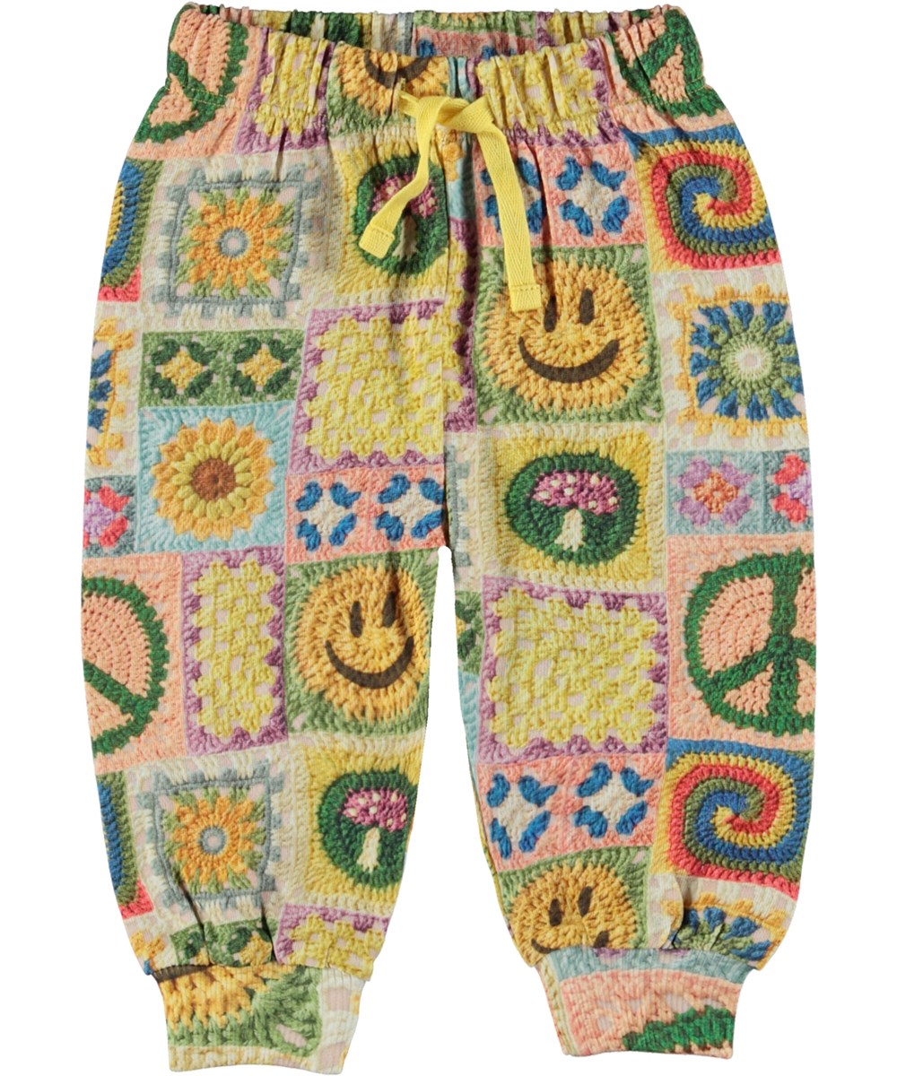 Simeon - Crochet Vibe Baby - Multi-coloured organic baby trousers in crochet print