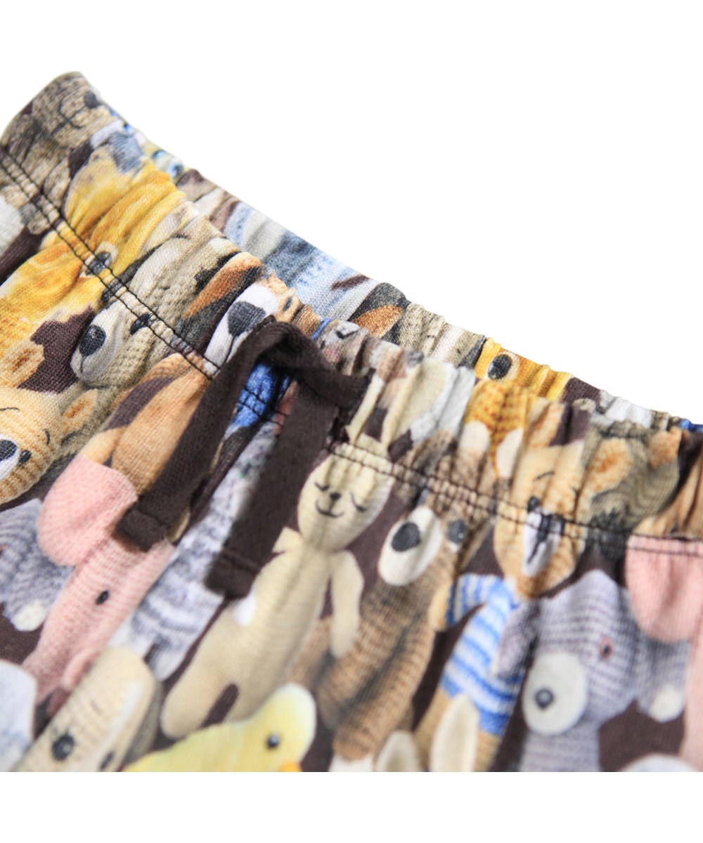 Simeon - Cute Crochet - Soft green pants for the little ones made of organic cotton with print of crocheted animals.