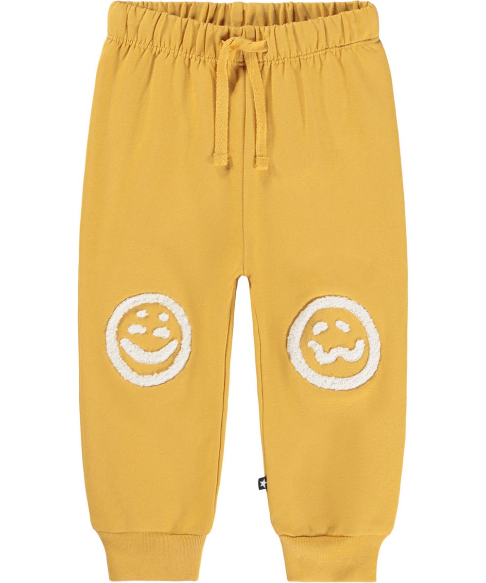 Simeon - Energy - Soft yellow pants for the little ones made of organic cotton with soft white faces on knees.
