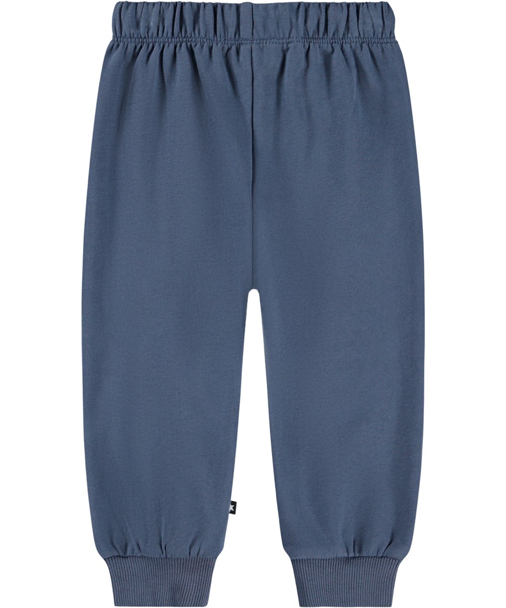 Simeon - Evening Sky - Soft dark blue pants for the little ones made of organic cotton with soft white faces on knees.