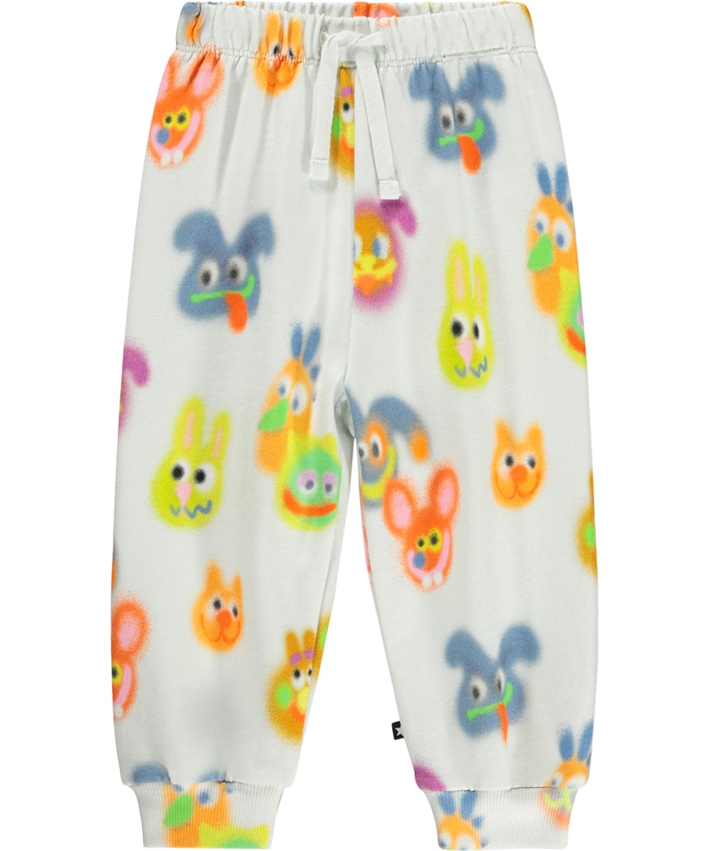 Simeon - Fuzzy Together - Soft, light blue sweatpants for the little ones made of organic cotton with a fun print