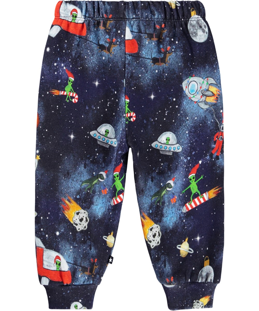 Simeon - Holiday Space - Soft dark blue pants for the little ones made of organic cotton with a print of life in space.